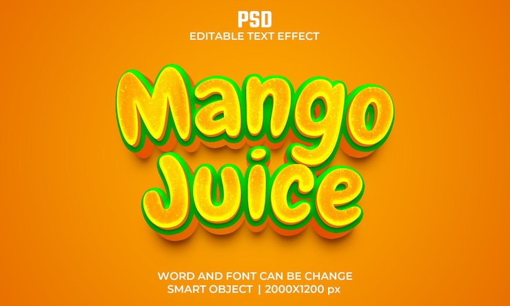 PSD mangosaft 3d editierbarer texteffekt premium psd mit hintergrund