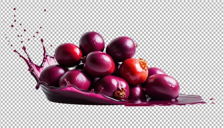 PSD mangosteen salpicaduras vibrante fruta estallido de energía