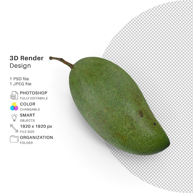 Une mangue verte avec le mot rendu 3d dessus
