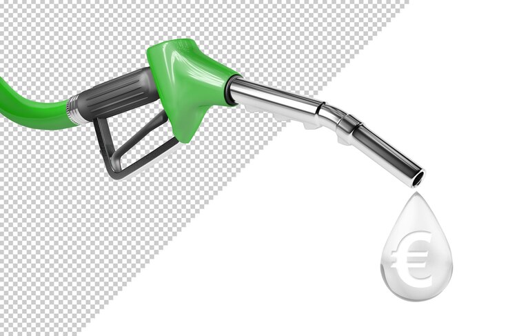 PSD mangueira de combustível deixando cair uma gota com o símbolo do euro mockup
