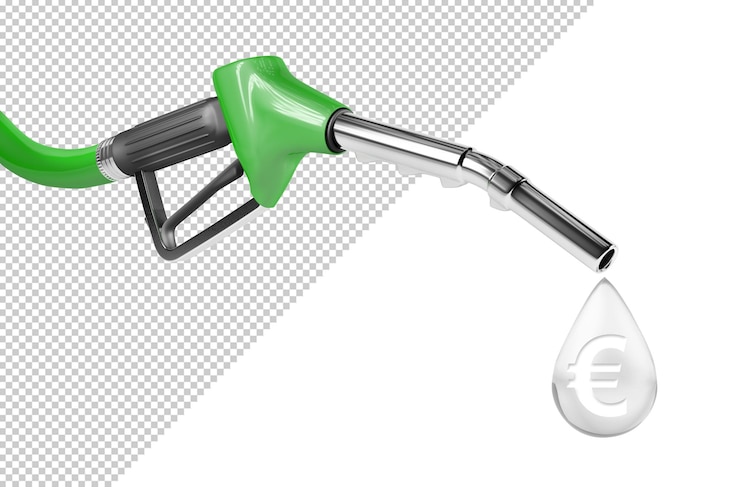 PSD mangueira de combustível deixando cair uma gota com o símbolo do euro mockup