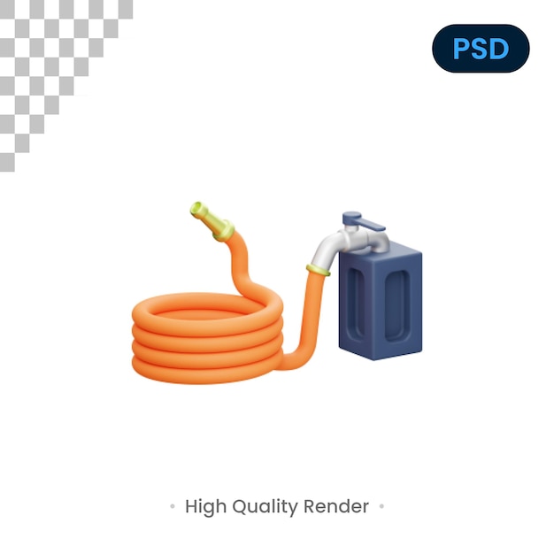 Manguera de agua 3d render ilustración premium psd