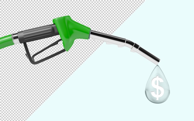 PSD manguera de combustible dejando caer una gota con símbolo de dólar mockup