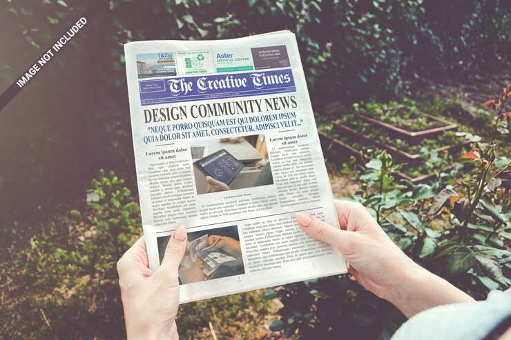 Mani che tengono il mockup del giornale