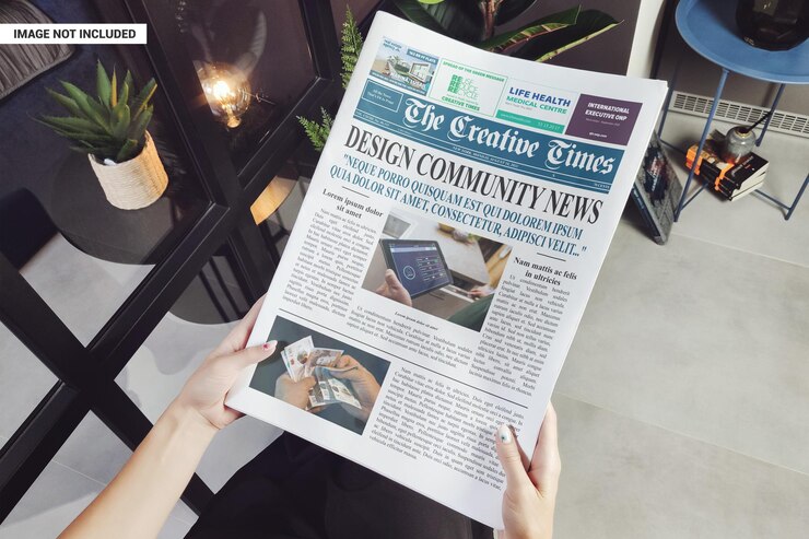 Mani che tengono il modello di giornale aziendale