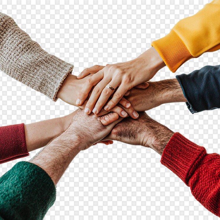 PSD mani unite isolate su uno sfondo trasparente