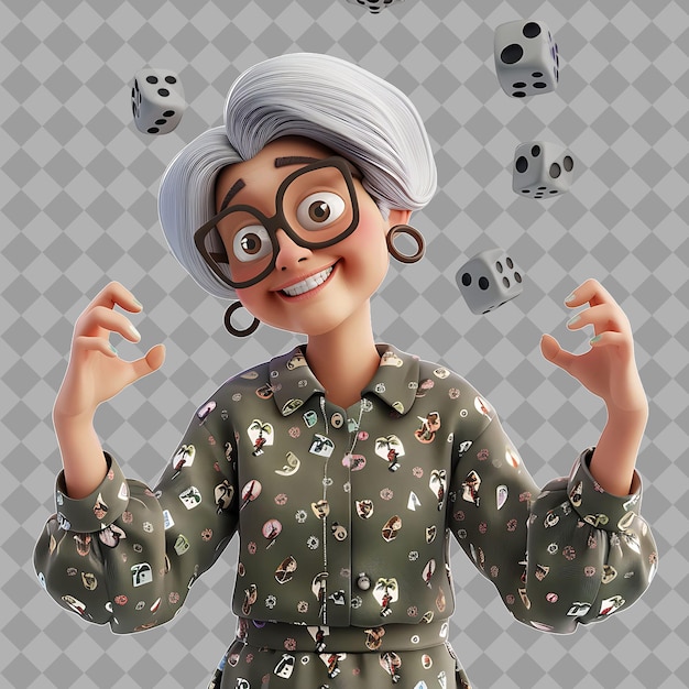 Manipuladora de probabilidades de mujer de mediana edad con forma afortunada Pr Ilustración de caracteres 3D aislados