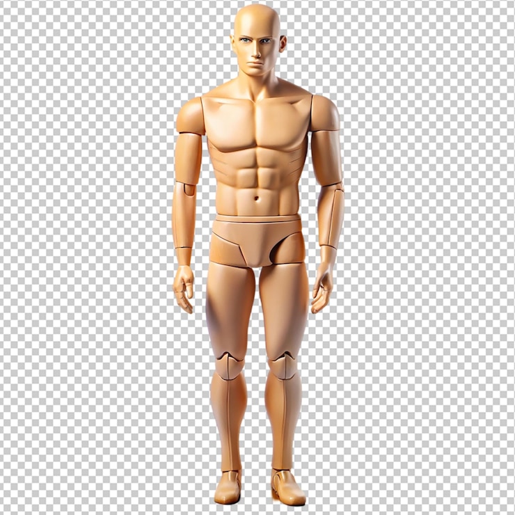 PSD maniquí articulado masculino sobre un fondo transparente