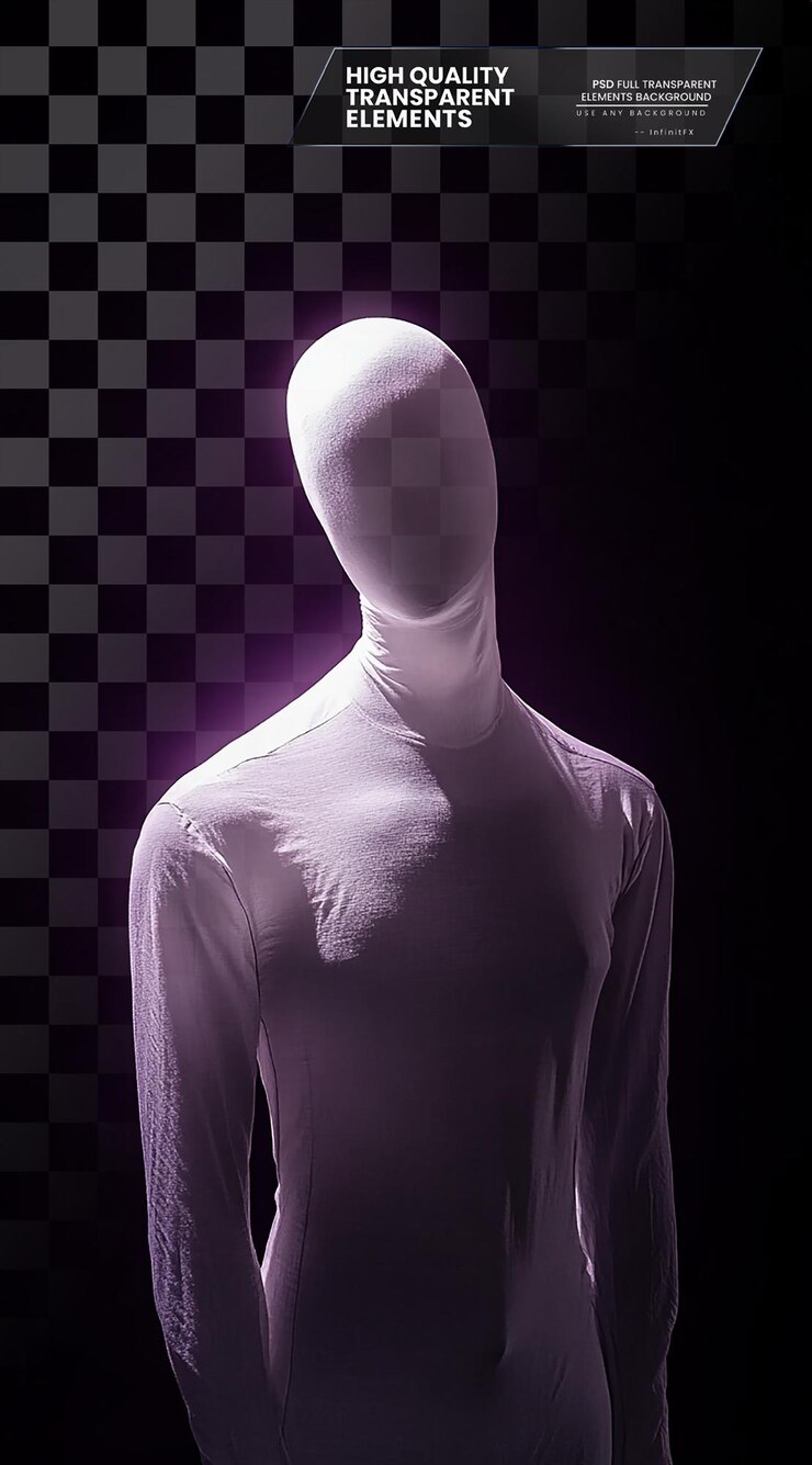 PSD un maniquí blanco sin cabeza, ojos ni boca sobre un fondo transparente 1147