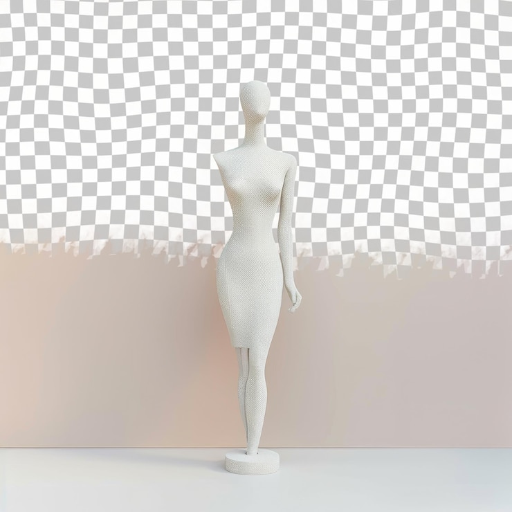 PSD un maniquí está de pie frente a una pared rosa