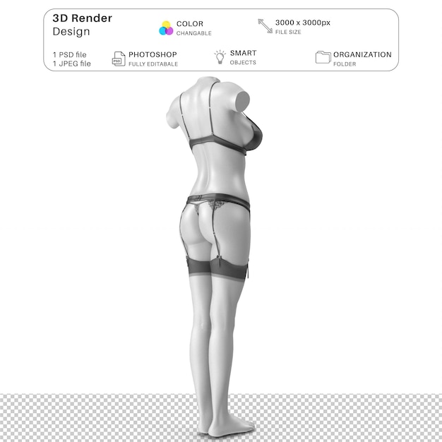 Maniquí femenino con ropa interior maqueta de modelado en 3d archivo psd ropa interior realista