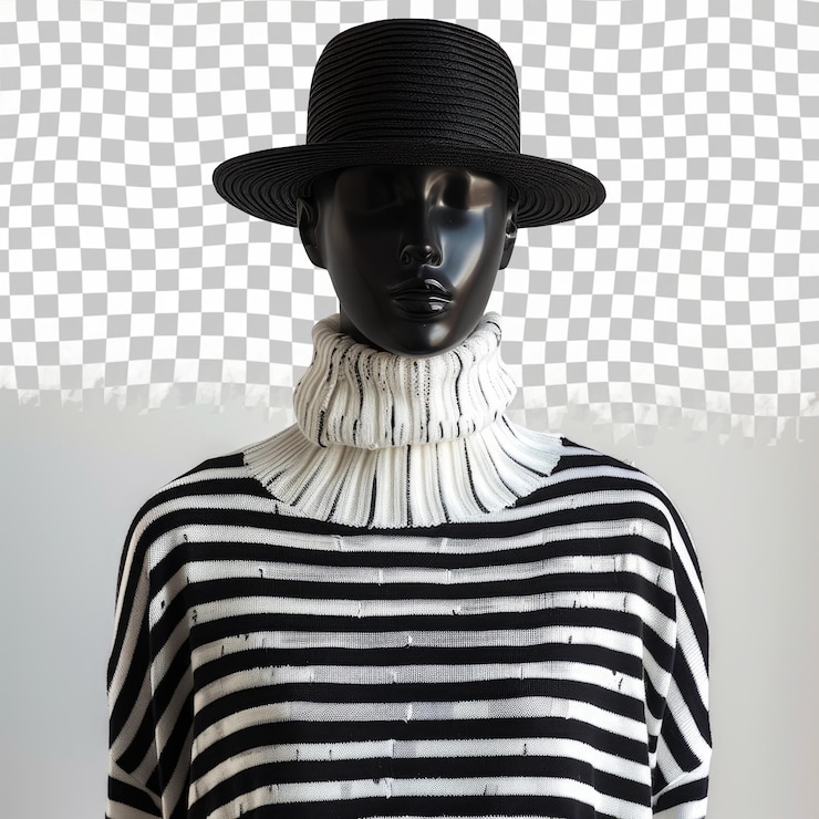 PSD un maniquí con un sombrero negro y una bufanda blanca
