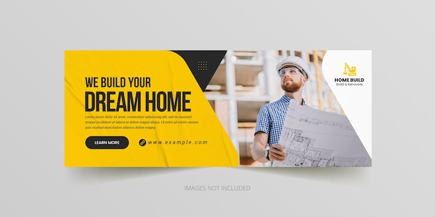 Manitas, reparación de viviendas o construcción, portada de la línea de tiempo de Facebook y plantilla de banner web
