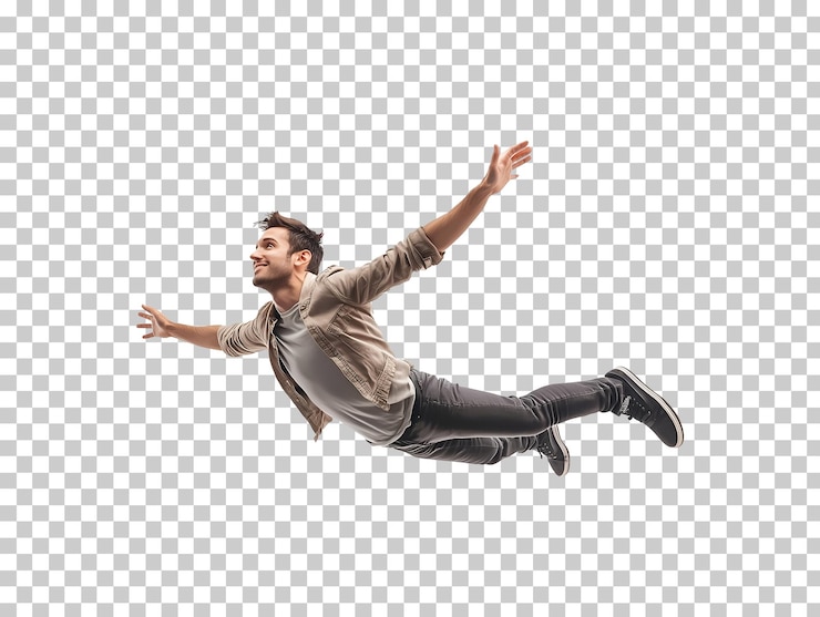 PSD mann, der in der luft schwebt, isoliert auf transparentem hintergrund png psd