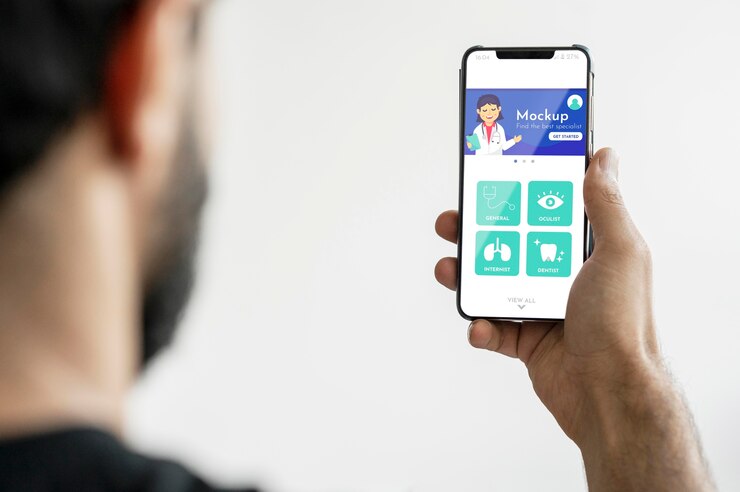 PSD mann, der smartphone nahaufnahme hält