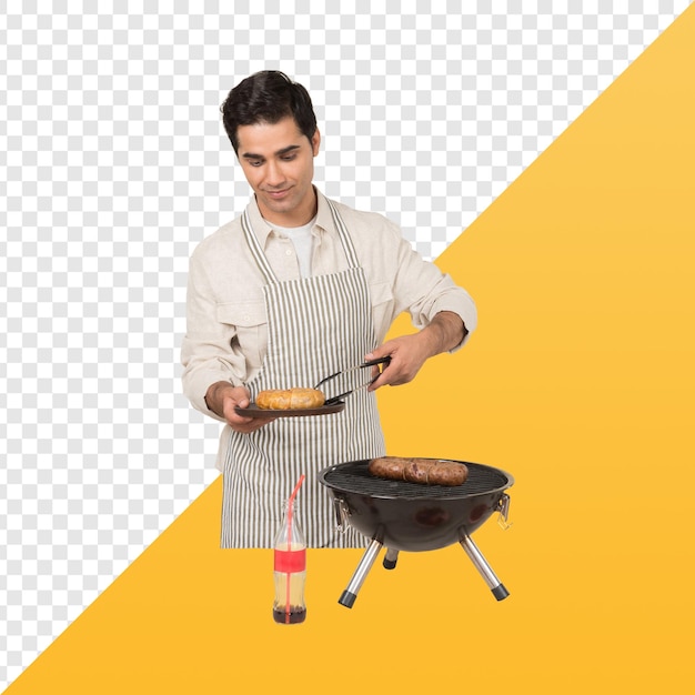Mann grillt Essen bei einem Grillfest