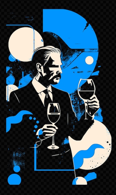 PSD mann im anzug mit einem glas wein abstrakte formen im psd art design konzept poster banner