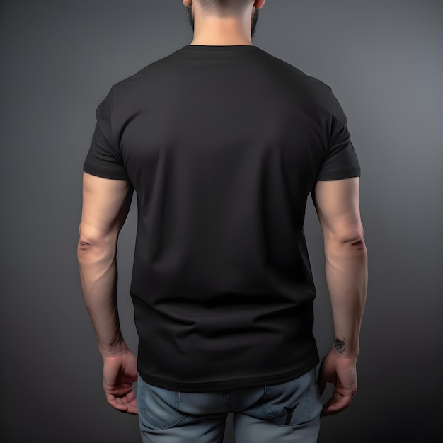 Mann in einem leeren schwarzen t-shirt-mockup vorne