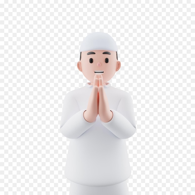 Mann in einem weißen gewand betet png image grüße von einem muslimischen mann in 3d
