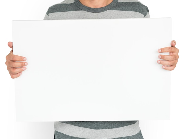 Mann mit Banner Plakat Kopieren Leerraum