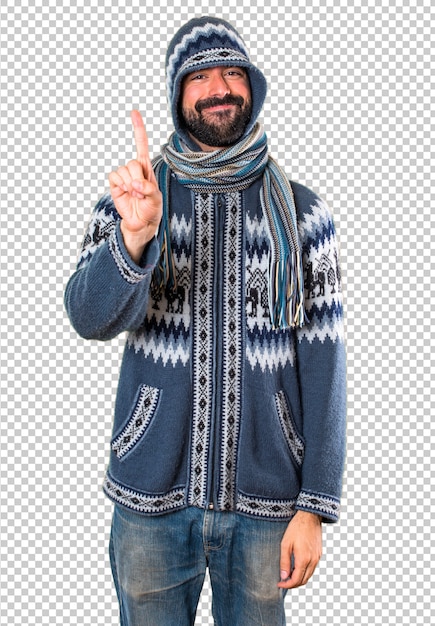 PSD mann mit der winterkleidung, die ein zählt