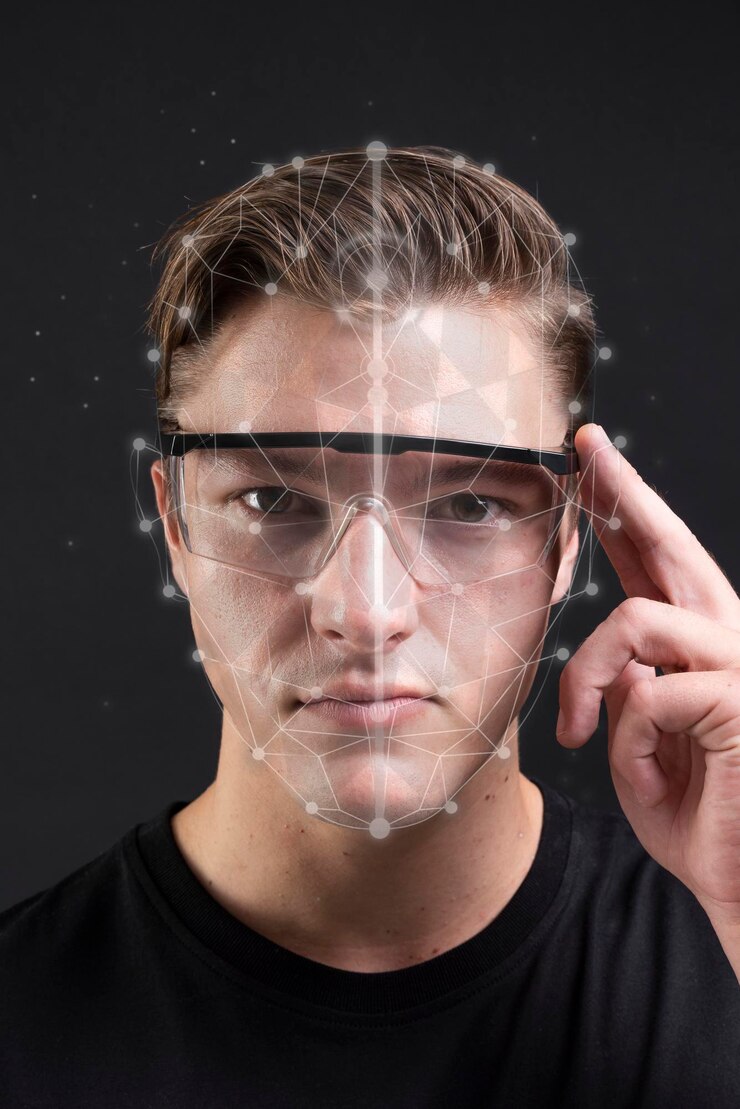PSD mann mit intelligenter brille psd-mockup futuristischer technologie