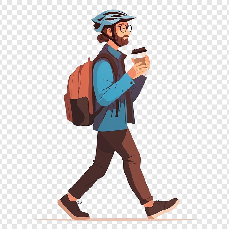 PSD mann mit rucksack und kaffee