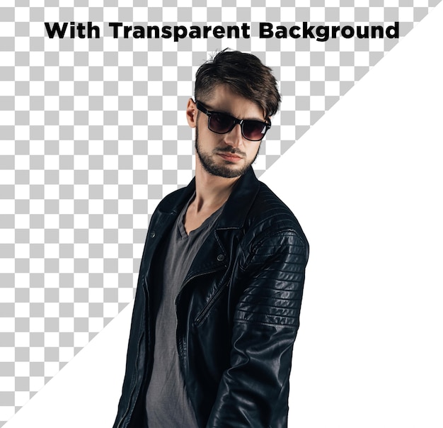 Mann posiert in schwarzem Blazer oder Jacke PNG PSD Isoliert auf durchsichtigem Hintergrund