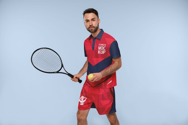 PSD mann trägt tennis-outfit-attrappe