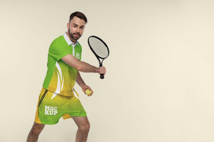 PSD mann trägt tennis-outfit-attrappe