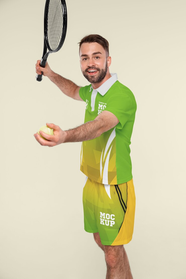 PSD mann trägt tennis-outfit-attrappe