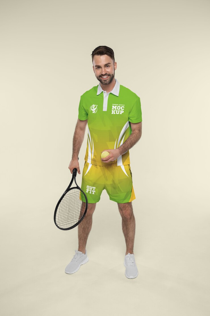 PSD mann trägt tennis-outfit-attrappe
