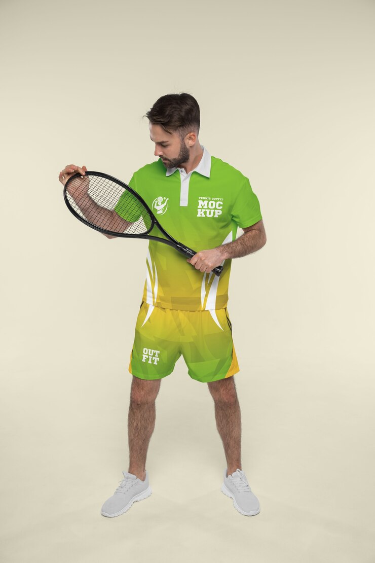 PSD mann trägt tennis-outfit-attrappe