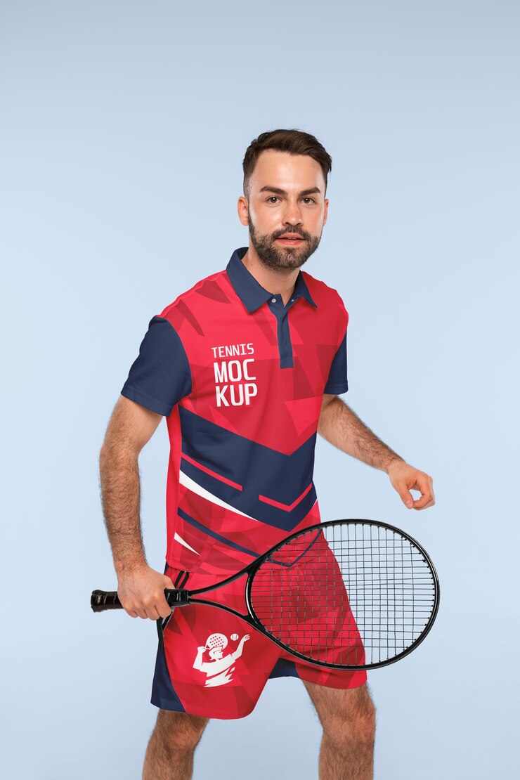PSD mann trägt tennis-outfit-attrappe