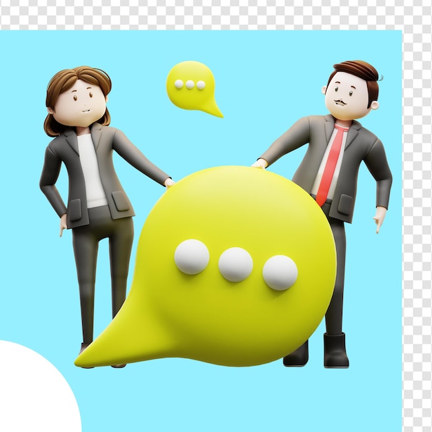 PSD mann und frau kommunizieren mit bubble chat 3d-illustration