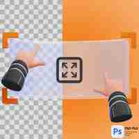 PSD la mano 3d agranda la ilustración de renderización de la pantalla icono png aislado