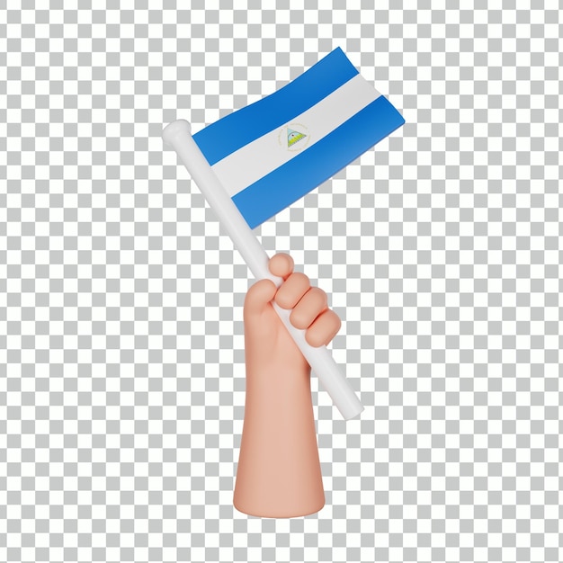 Mano 3D che tiene una bandiera del Nicaragua