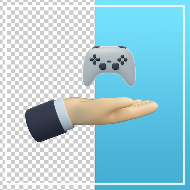 PSD mano 3d con icono de joystick