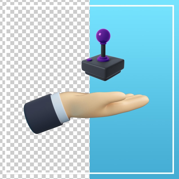 PSD mano 3d con icono de joystick