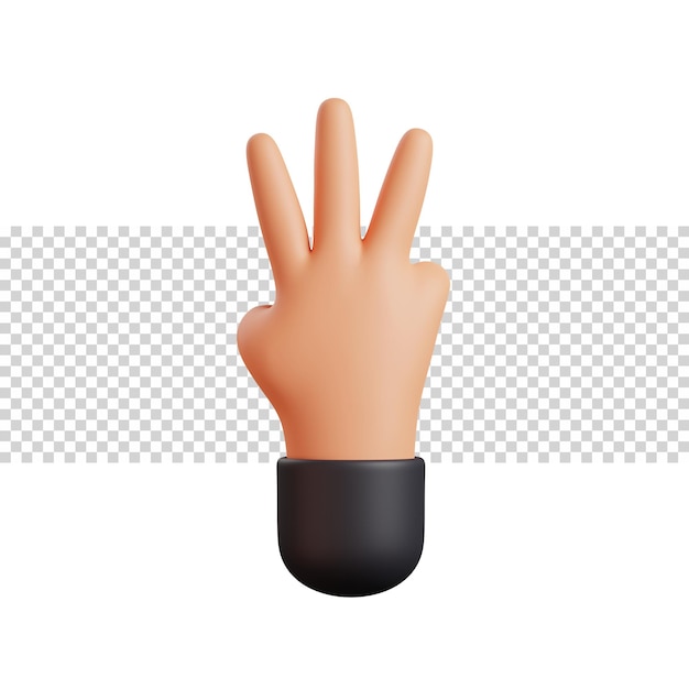 Mano 3D in un abito con una giacca nera e una striscia bianca che dice 3