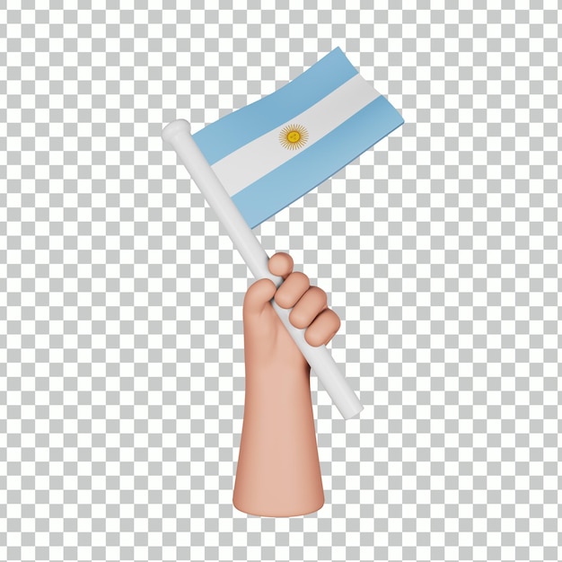 PSD mano 3d que sostiene una bandera de la argentina