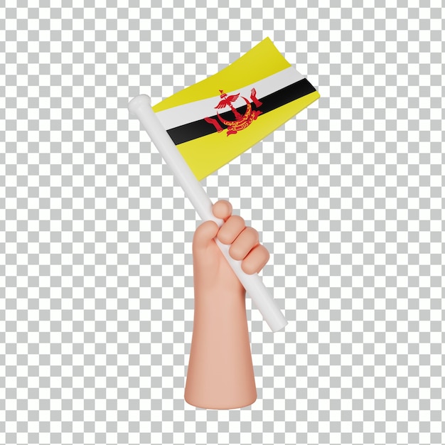 PSD mano 3d que sostiene una bandera de brunei darussalam