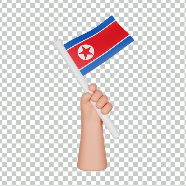 Mano 3D que sostiene una bandera de Corea del Norte