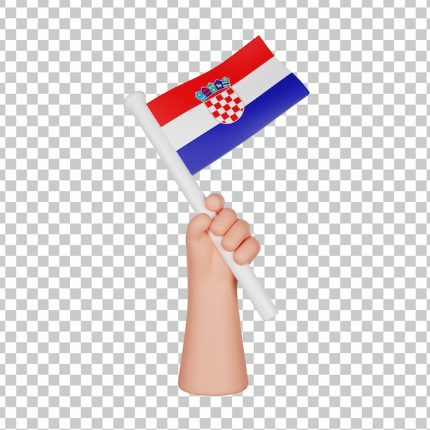 Mano 3d que sostiene una bandera de croacia