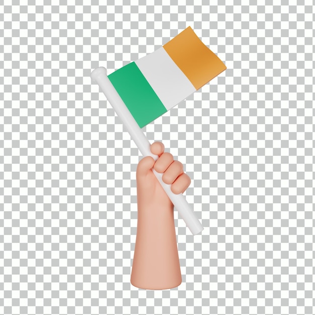 mano 3D que sostiene una bandera de Irlanda