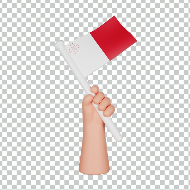PSD mano 3d que sostiene una bandera de malta