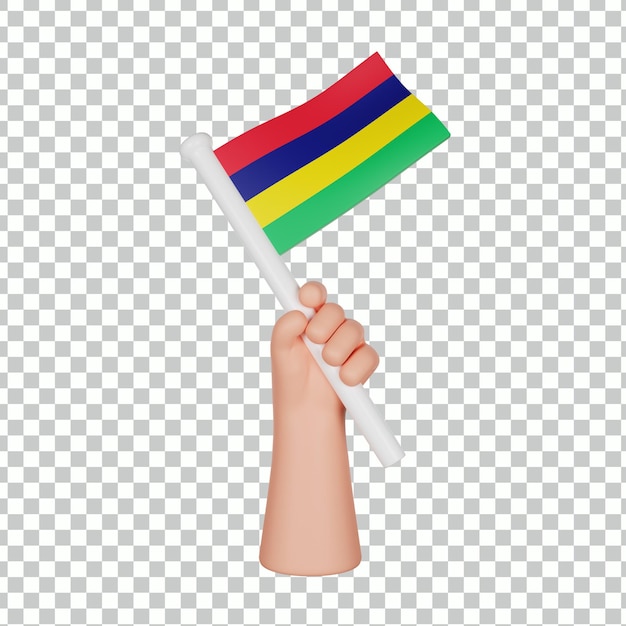 PSD mano 3d que sostiene una bandera de mauricio