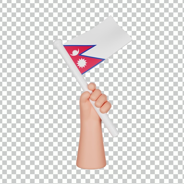 PSD mano 3d que sostiene una bandera de nepal