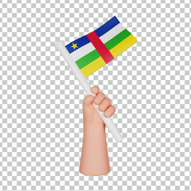 mano 3D que sostiene una bandera de la República Centroafricana