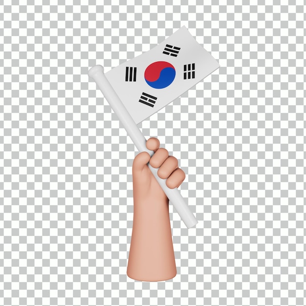 PSD mano 3d que sostiene una bandera de la república de corea